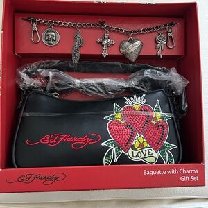 Ed Hardy Black Baguette with Heart and Love Design